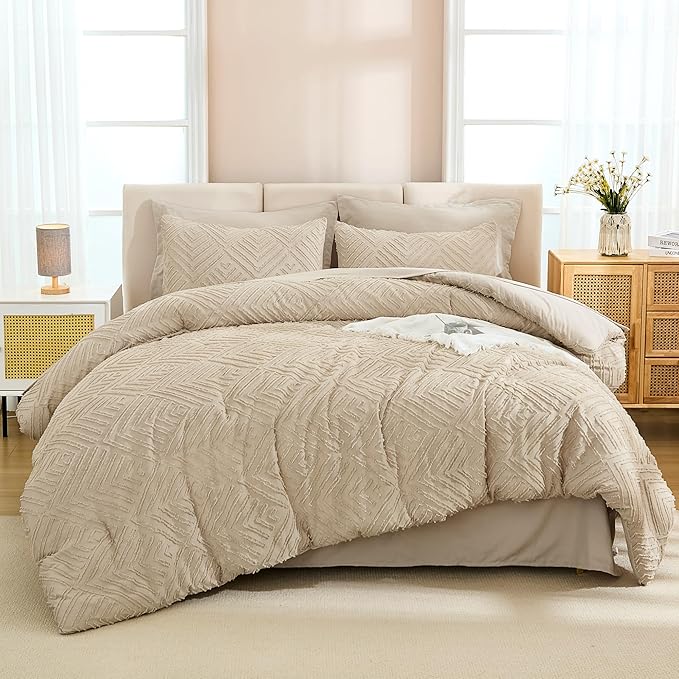 Andency Bed in a Bag Queen Khaki- 7 Pieces Queen Comforter Set Bedding Comforter Sets, Tufted Lightweight Fluffy Bed Set with Comforter, Sheets, Pillowcases & Shams for All Season