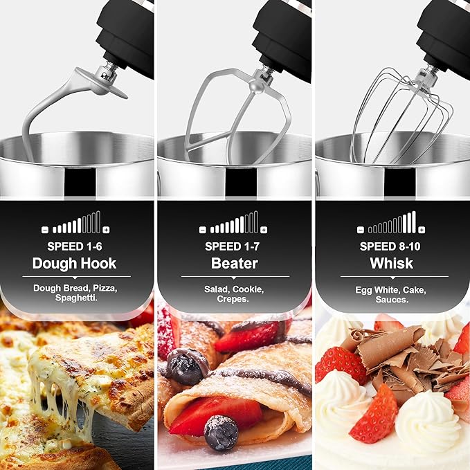 Kitchen in the box 7QT 900W 10-Speed Stand Mixer, Tilt-Head Kitchen Electric Mixer with Dough Hook, Whisk & Flat Beater(Onyx Black)