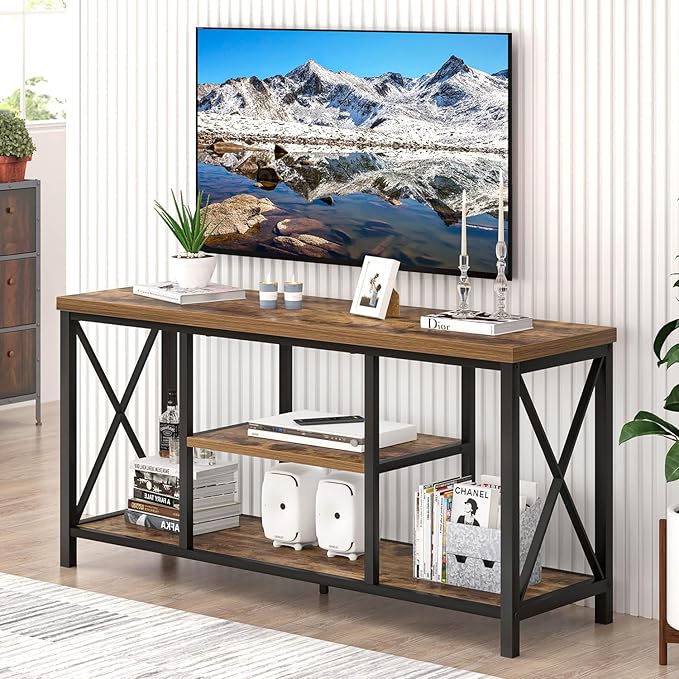 EXCEFUR TV Stand for Televisions up to 55 Inch, Modern Entertainment Center with Storage, Industrial Media TV Console Table for Living Room Bedroom, Rustic Brown 47 Inch