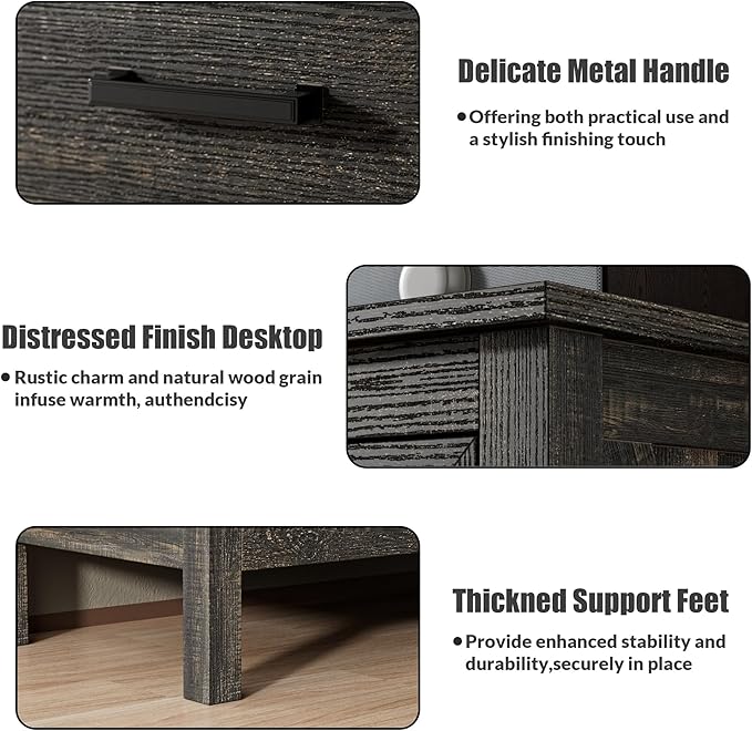 LYNSOM Farmhouse 6 Drawers Dresser for Bedroom, Wood Rustic Wide Chest of Drawers with Deep Drawers, Metal Handle, Storage Dressers Organizer for Living Room, Entryway, Dark Rustic Oak