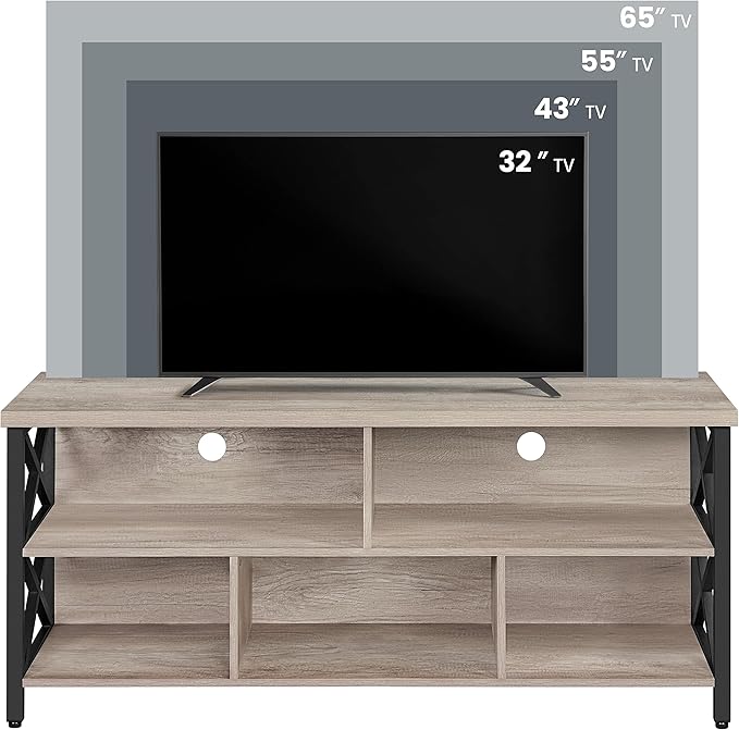 Yaheetech TV Stand for TVs up to 65 Inch, Industrial Entertainment Center with Storage Compartments, Media TV Console for Living Room, Gray
