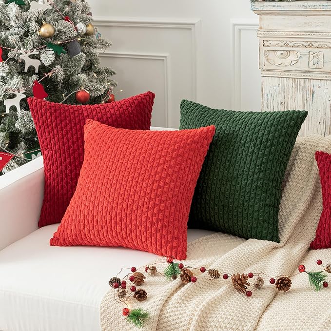 Kevin Textile Throw Pillow Covers 12x20 inch Soft Striped Decorative Cushion Cases with Hidden Zipper for Couch Sofa Bed 2 Pieces Dark Green