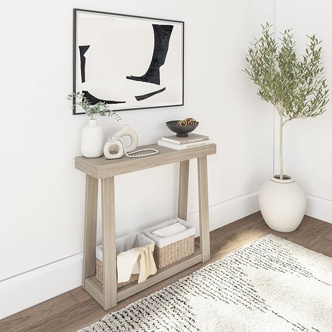 Plank+Beam Solid Wood Console Table with Storage, 36 Inch, Sofa Table with Shelf, Narrow Entryway Table for Hallway, Behind The Couch, Living Room, Foyer, Easy Assembly, Seashell