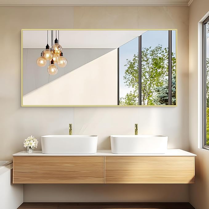 KOCUUY Large Gold Bathroom Mirror, 60x30 inch Rectangular Mirror for Bathroom Sink, Oversized Wall Mirror with Metal Gold Frame for Living Room, Farmhouse, Entryway, Hang Horizontal/Vertical