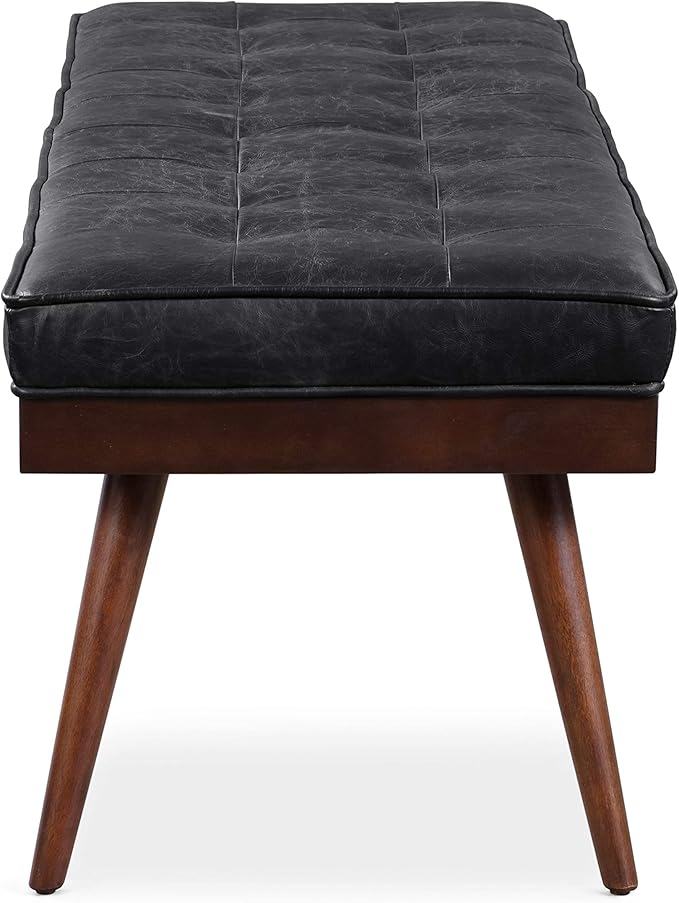 POLY & BARK Napa Luca Leather Bench, Onyx Black