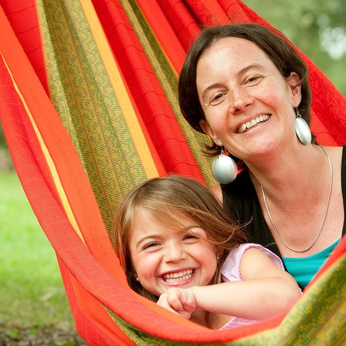 LA SIESTA Flora Classic Cotton Hammock - Extra Large, Portable, 2 Person - King, Chili