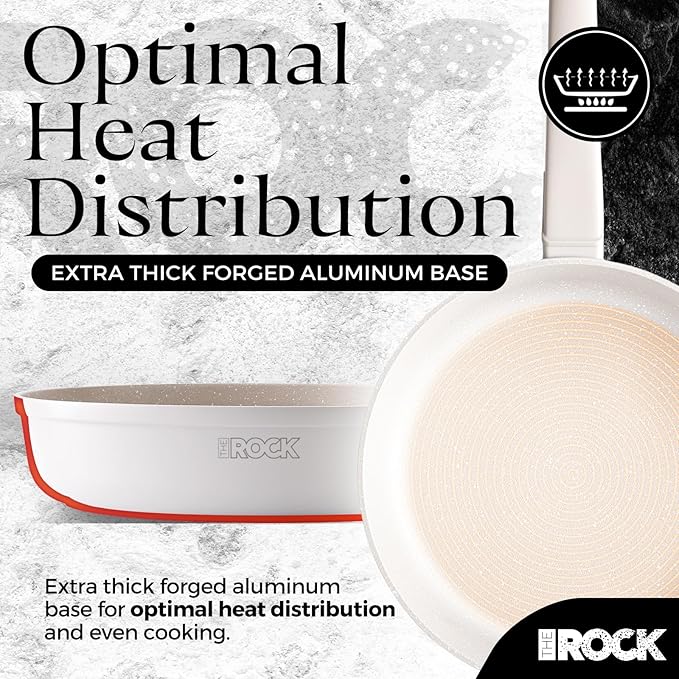 THE ROCK SOHO 15Pcs Ceramic Cookware Set – Non toxic Pots and Pans Set Non Stick with ROCK.TEC – Nothing Sticks, Never Warps, Lasts Longer, PTFE PFOA & PFAS Free, Induction & Dishwasher Safe, Cream