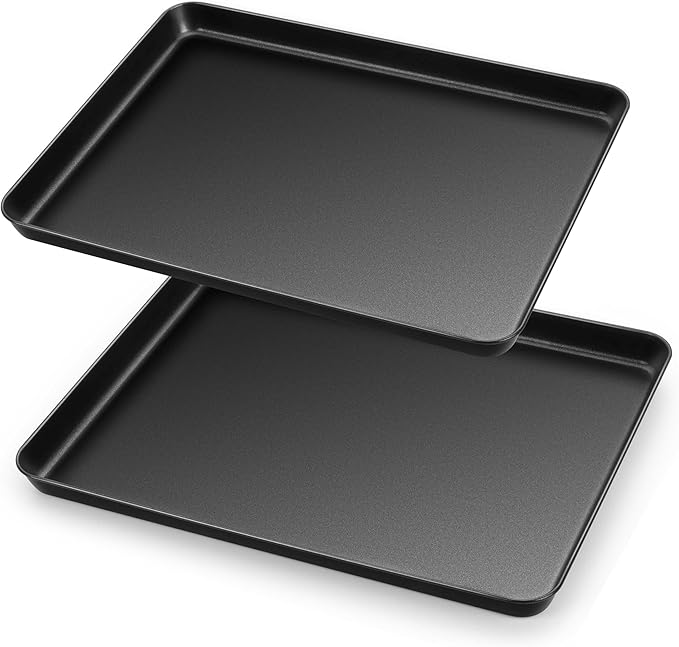 Herogo Nonstick Carbon Steel Baking Sheet Pan Set, 11.8×15.7×1 Inch Rectangle Cookie Sheet Bakeware Set for Oven, 2 Pack Multipurpose Kitchen Cookware, Non Toxic & Heavy Duty & Easy Clean-Large