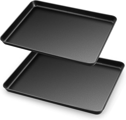 Herogo Nonstick Carbon Steel Baking Sheet Pan Set, 11.8×15.7×1 Inch Rectangle Cookie Sheet Bakeware Set for Oven, 2 Pack Multipurpose Kitchen Cookware, Non Toxic & Heavy Duty & Easy Clean-Large