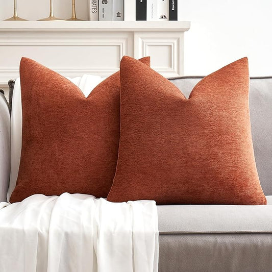 MIULEE Pack of 2 Fall Rust Decorative Pillow Covers 20x20 Inch Soft Chenille Couch Throw Pillows Farmhouse Cushion Covers for Home Decor Sofa Bedroom Living Room