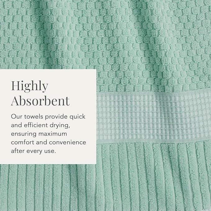 NY Loft 100% Cotton Towel Set 6 Piece | Super Soft & Absorbent Quick-Dry 2 Bath Towels 2 Hand Towels & 2 Washcloths |Textured and Durable Cotton | Trinity Collection (6 Piece Set, Wasabi Green)