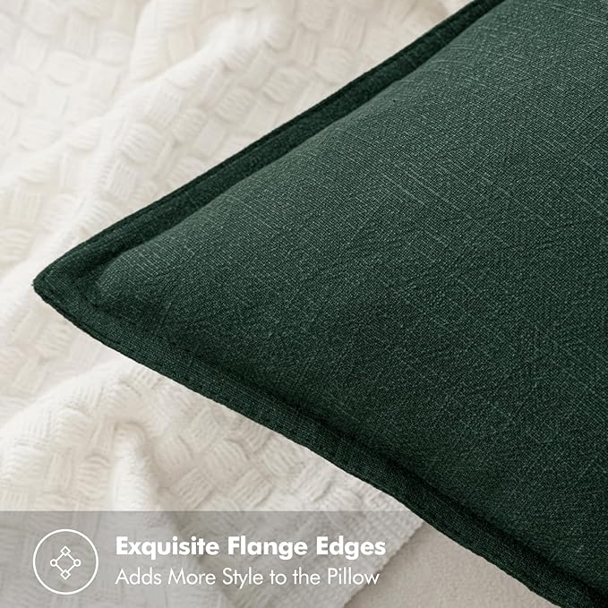 MIULEE Christmas Decorative Linen Pillow Covers 18x18 Inch Dark Green Boho Farmhouse Neutral Couch Throw Pillows for Bed Pack of 2 Accent Modern Pillowcase Sofa Livingroom Home Decor