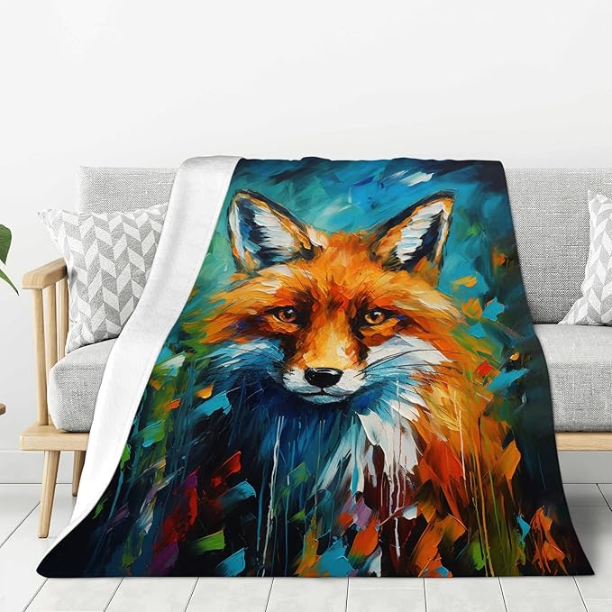 Fox Blanket Banksy Throw Blankets Foxes Stuff Gifts for Men Women Boys Girls Adults Fleece Flannel Blanket Plush Bedding for Couch Sofa Bed Room Decor 50"X60"