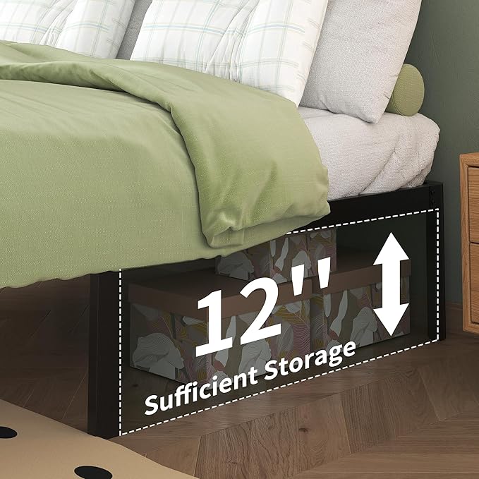 14 Inch Twin XL Bed Frames with Rounded Corner Legs, 1000 LBS Heavy Duty Metal XL Twin Platform No Box Spring Needed, Noise Free, Easy Assembly, Black