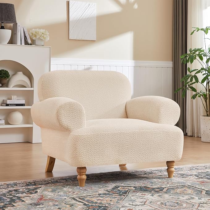 41.75" Oversized Modern Accent Chair w/Chenille Fabric,Wide& Round Arm, Single Sofa Chair for Bedroom,Living Room,Apartment,Study Room (1, Khaki)