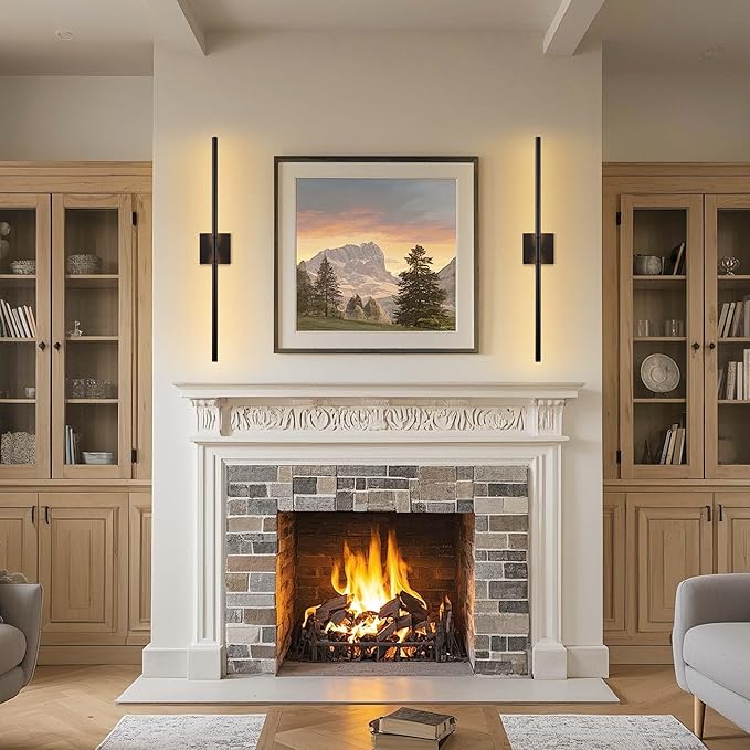 DORESshop Battery Operated Wall Sconces Set of Two with Remote Control, Rechargeable Wall Sconce, 350°Rotate Dimmable Wireless Wall Sconce for Living Room, Hallway, Bedroom, 29 Inch, Black(2 Pack)