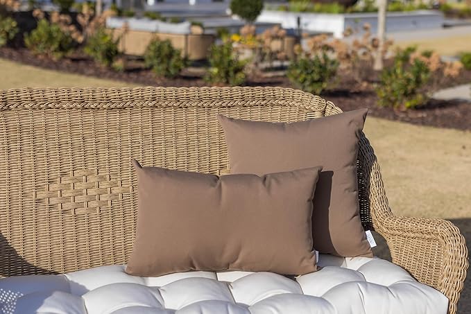 RSH DECOR: Sunbrella Square Throw Pillows Set of 2 | 24" x 24" | Water and Fade-Resistant Performance Fabric | Outdoor Pillow Covers with Down-Alternative Inserts | Canvas Heather Beige