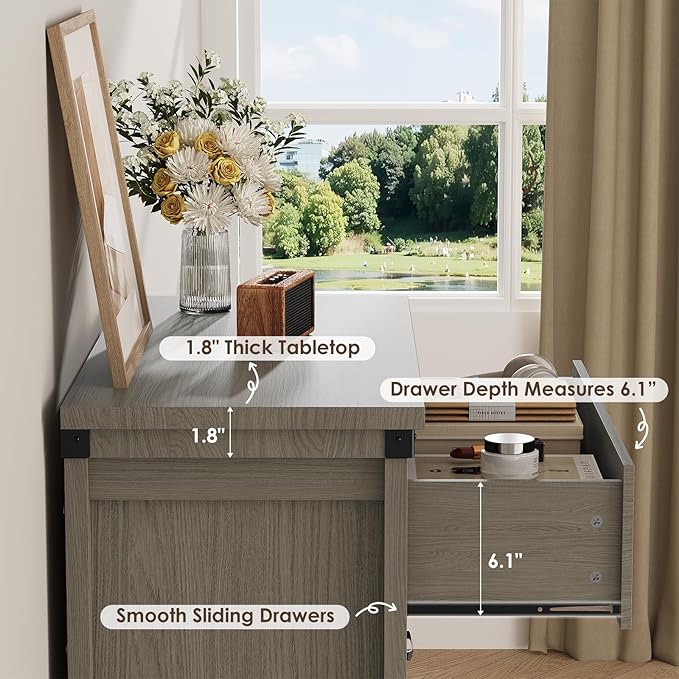 Farmhouse 5 Drawer Dresser for Bedroom, 47" Tall Chest of Drawers, Wood White Dresser with Deep Drawers, Storage Dressers Organizer for Bedroom, Living Room, Hallay, Grey