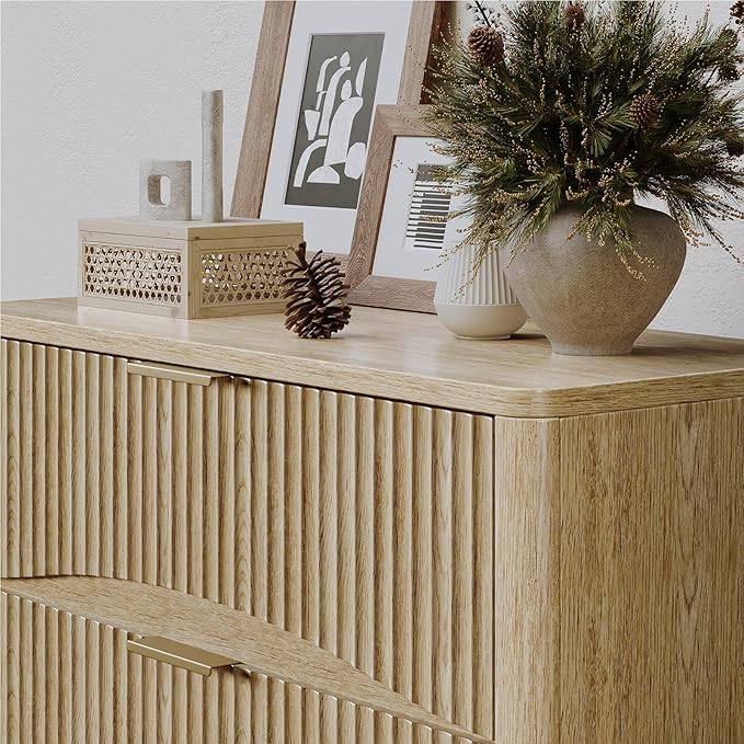 Fluted 5 Drawers Dresser, 47" Tall Wooden Dressers Storage Organizer,Modern Chest of Drawers for Bedroom with Deep Storage, Living Room,Entryway, Natural Oak