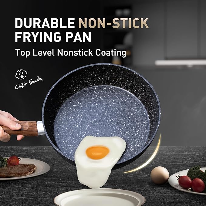 MAISON ARTS 17 Piece Pots and Pans Set Non Stick, Kitchen Cookware Sets with Nonstick Granite Stone Coating, Suitable for Induction Cooktops, Black