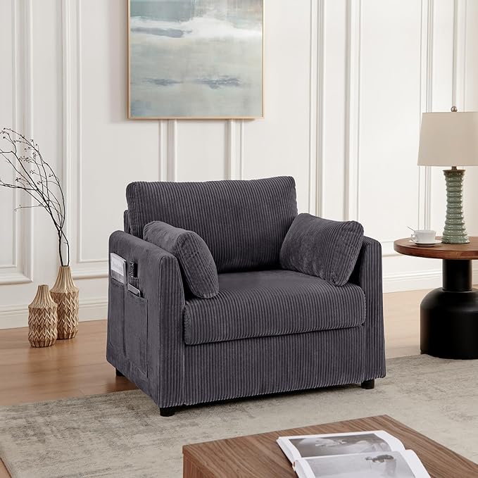 Accent Chair Set of 2 Living Room Chairs in Corduroy Fabric,Reading Chair Sofa Couch for Apartment Bedroom and Small Spaces.(Grey, 2 Chairs)