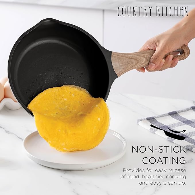 Country Kitchen Pots and Pans Set Nonstick, Cast Aluminum Kitchen Cookware Set with Utensils, 14 Pcs Non Stick Cooking Set w/Frying Pans & Saucepans, Grey