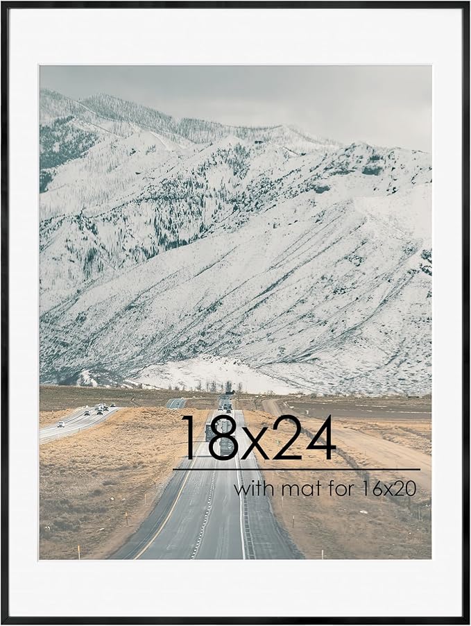 18x24 Metal Picture Frame For Wall With Mat For 16x20, 18''x24'' Aluminum Photo Frames With Tempered Glass For Home Decor, Minimalist Modern Poster Frame Horizontal And Vertical Formats, Black