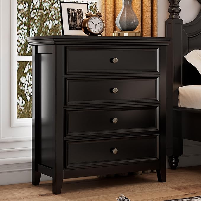 BLANKSPACE Black Dresser for Bedroom, 4 Chest of Drawer Modern Wood Nightstand, Wooden Clothes Organizer Cabinet Dressers for Living Room, Closets, Hallway