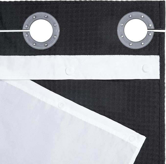 River Dream Stall Waffle Weave Shower Curtain with Snap-in Liner,Cotton Blend,No Hooks Needed Shower Curtain for Bathroom, Shower Curtain with Liner Set,Black,54x80 inches