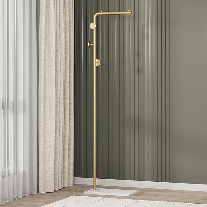 Coat Rack Stand, Gold Clothing Rack Freestanding with Satin Steel Finish and Natural Stable Marble Base, for Coats, Hats, Scarves, Clothes, and Handbags be Applicable Home Bedroom Hotel Hall