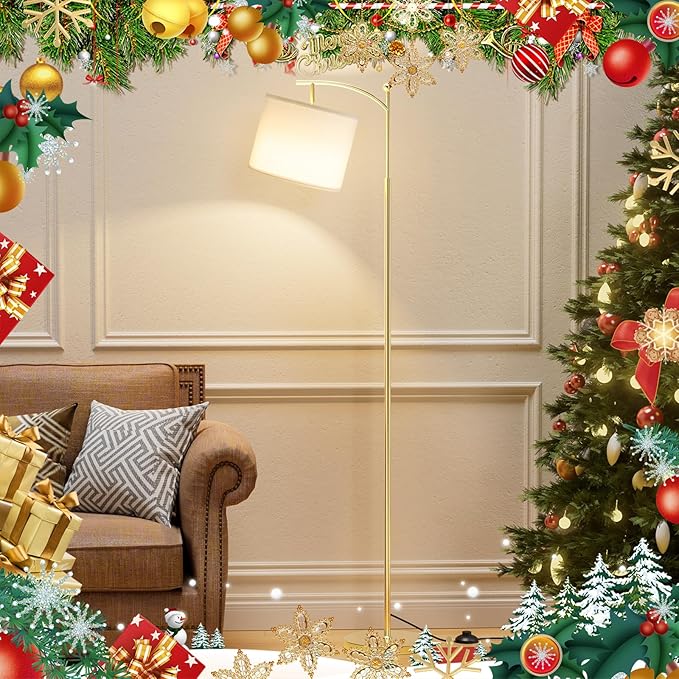 60" Floor Lamps with Remote Control & Bulb, Colors Temperature & Brightness Adjustable, White Shade & Gold Pole