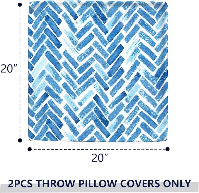Outdoor Pillow Covers for Patio Furniture 20x20 Inch, Decorative Patio Throw Pillow Covers Set of 2, Modern Square Cushion Cases for Porch Garden Home Office, Blue Bricks