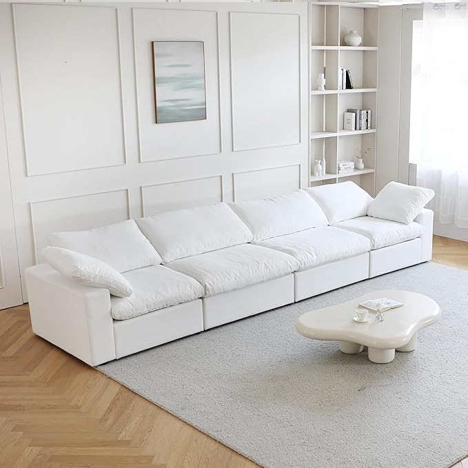 JACH 4-Seater Modular Sectional Couches, Modern Convertible Sofas, Cloud Couch, Cushion Covers Removable, Comfy Sectional Sofa for Living Room Bedroom Apartment (White)
