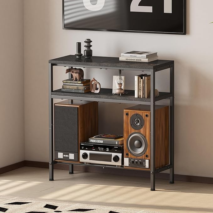 Homeiju Entryway Table with Storage, 3-Tier Console Table 31.5" Width, Industrial Sofa Table with Open Shelves, Foyer Tables for Entryway, Hallway, Kitchen, Living Room and Bedroom, Black