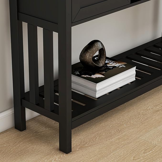 Entryway Console Table with 2 Doors & Storage & Shelf, Sofa Table Entrance Entry Way Table, Hallway Foyer Behind Couch Table (Black with 2 Doors)