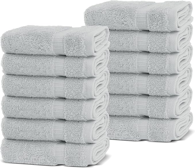 Chakir Turkish Linens | Hotel & Spa Quality 100% Cotton Premium Turkish Towels | Soft & Absorbent (12-Piece Washcloths, Silver Gray)