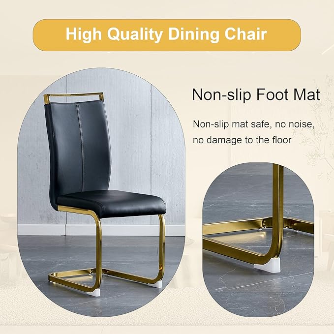 Dining Table Set for 4, Kitchen Table Chairs Set of 4, Modern Dining Room Set with 63 inch Marble Dinner Table PU Leather Upholstered Chairs for Dining Room Kitchen