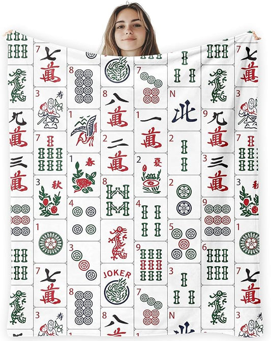 Mahjong Gifts Throw Blanket,Gifts for Women Gilrs Mah Jong Players Lovers,Mahjong Blanket for Office Couch Bed Girls Dorm Bedroom Living Room,50x60 Inches