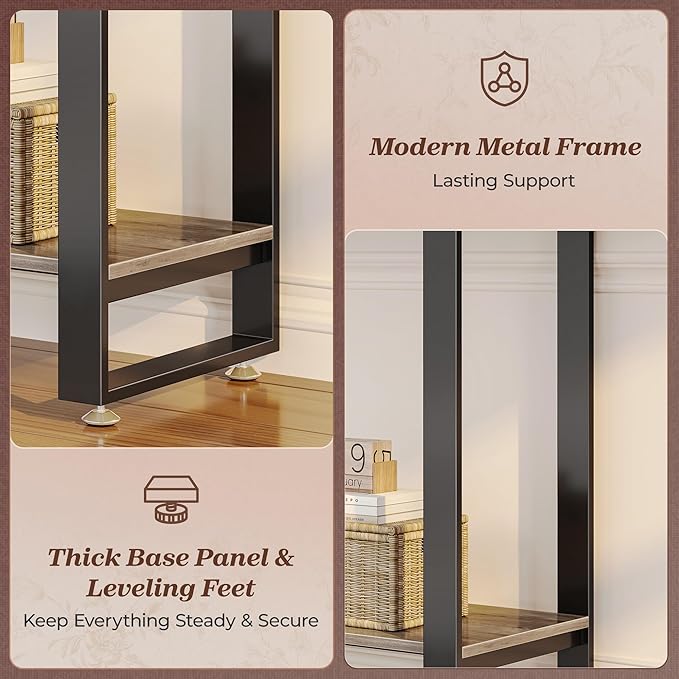 Huuger 47.2 Inch Entryway Table, 2-Tier Industrial Console Sofa Table with Storage, Accent Table, for Entry, Hallway, Entrance, Foyer, T-Shaped Metal Frame, Grey