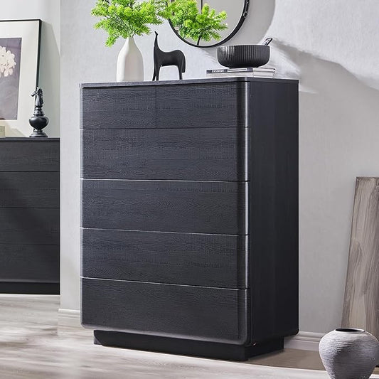 6 Drawer Dresser for Bedroom, 42 Inch Tall Modern Chest of Drawers, Push-to-Open Wood Storgae Organizer with Large Drawers for Bedroom, Living Room, Hallway, Black