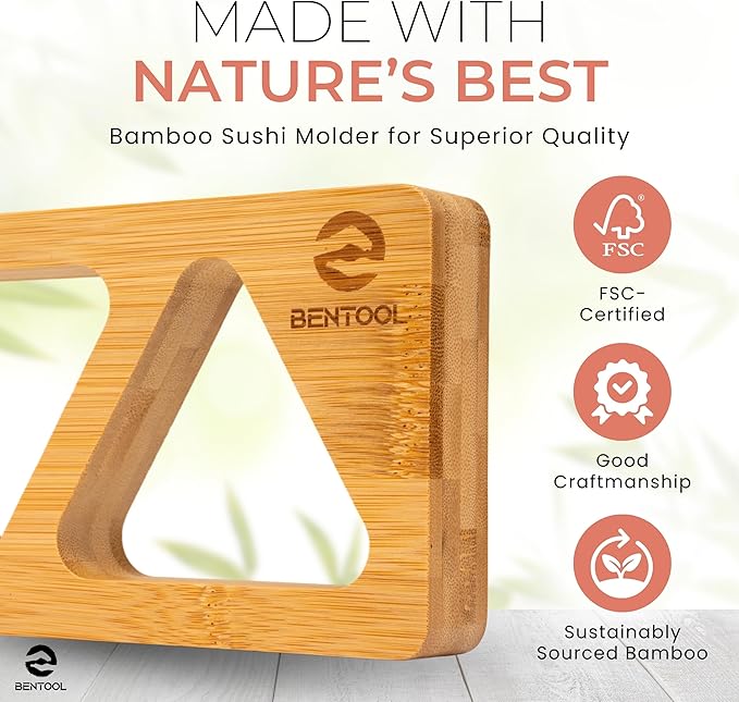 Onigiri Mold Set for Japanese Gift - Bamboo Medium Rice Ball Mold Kit for a DIY Bento Picnic - Wooden Rice Molds for Kids' and Family Lunch/Snack