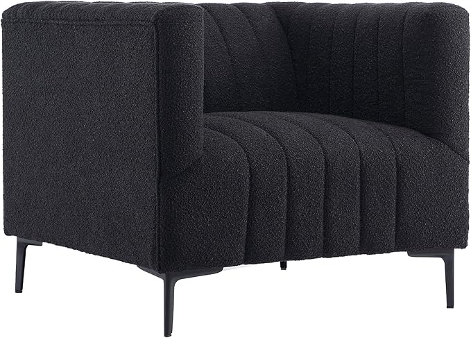 Get Set Style Modern Accent Single Sofa Chair with Arms,Tufted Boucle Upholstered Comfy Reading Arm Chair,Thick Seat Cushion Chair for Living Room Bedroom Study Studio Lounge, Black