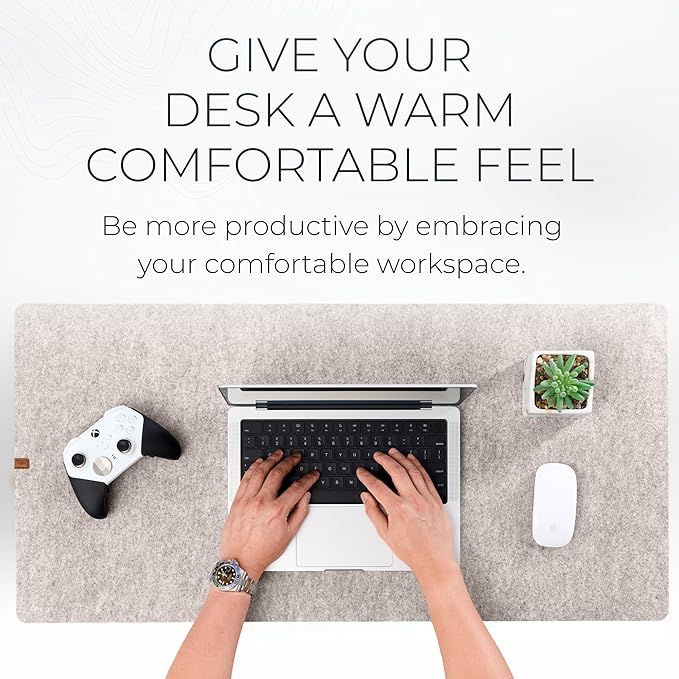 Nordik Large Felt Desk Mat – Stone Oat Beige – 35 x 17 inch – Computer Desk Mat – Keyboard and Mouse Pad – Large Desktop Felt Pad