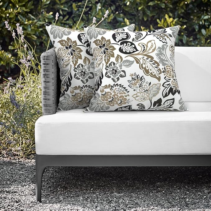 Outdoor Throw Pillows 16x16 Inch, Water Repellent Patio Pillows with Inners Set of 2, Outdoor Pillows for Patio Furniture Home Garden, Dailey Tan