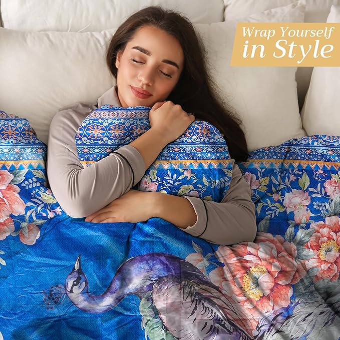 Maison d' Hermine Throw Blanket for Couch Lightweight Soft Warm Breathable Cotton Throw Blankets for Bed Girls Boys Women Men Gifts Sofa Travel Living Room Chair Bedding (50"x60", Peacock)