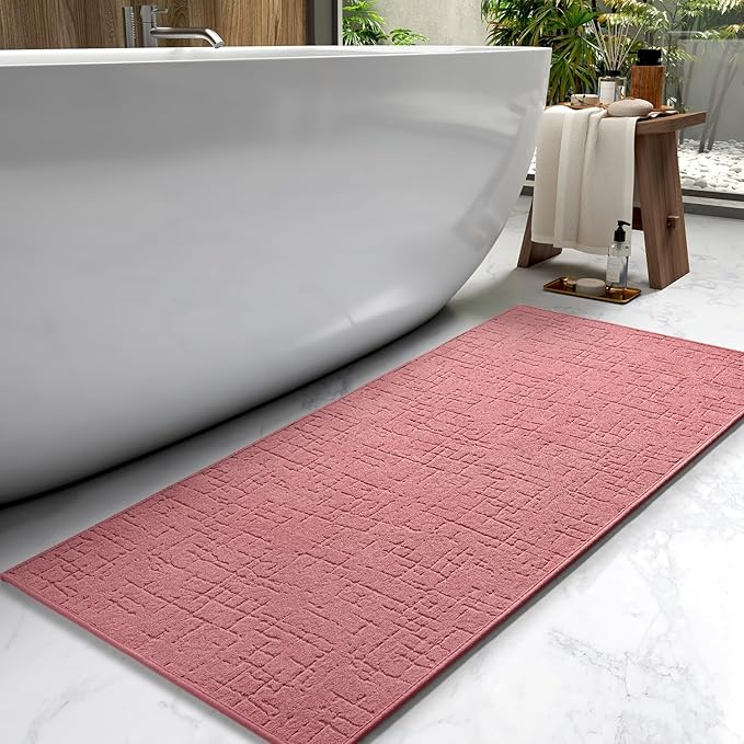 AMOAMI-Bath Mat-Absorbent Quick Dry Bathroom Floor Mats-Washable Rubber Backing Bath Mats for Bathroom Rugs Fit Under Door-Bath Rug for in Front of Sink Bathtub Shower Room, Pink 24''x48''