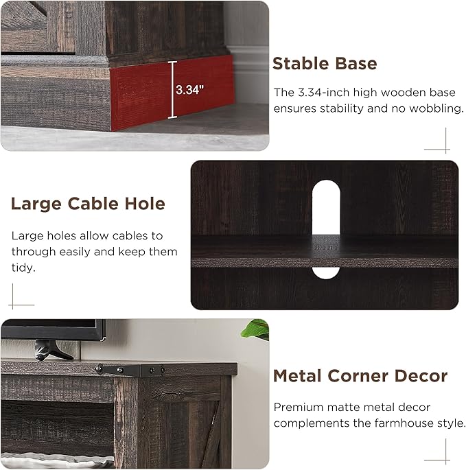 OKD Fireplace TV Stand for 65+ Inch TV, 33" Tall Highboy Farmhouse Entertainment Center w/ 23'' Electric Fireplace, Rustic Media Console w/Sliding Barn Door for Living Room, Dark Rustic Oak