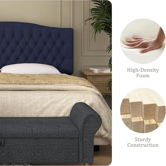 Linen Upholstered Headboard King/Cal King Size Latest Model Wall Mount, Bed Frame Mount, Featuring High-Density Sponge Padding, Luxury Texture Easy Assembly Comfort and Style-Navy Blue