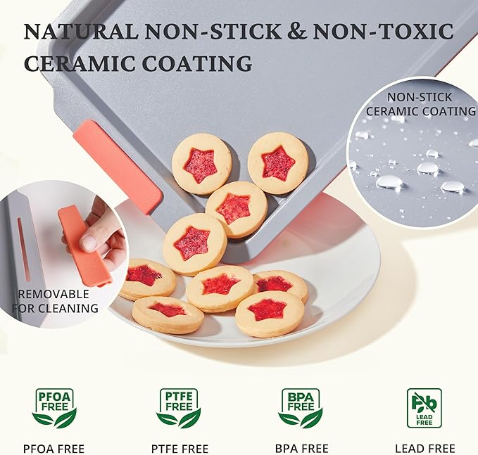 BRONYPRO Nonstick Ceramic Bakeware Set (9 Pieces),Heavy Duty Aluminized Steel Bakeware-Baking Pans Set with Silicone Handles,Includes Sheet Pans,Loaf Pan,Muffin pan,Cake pans,PTFE & PFOA Free - Orange