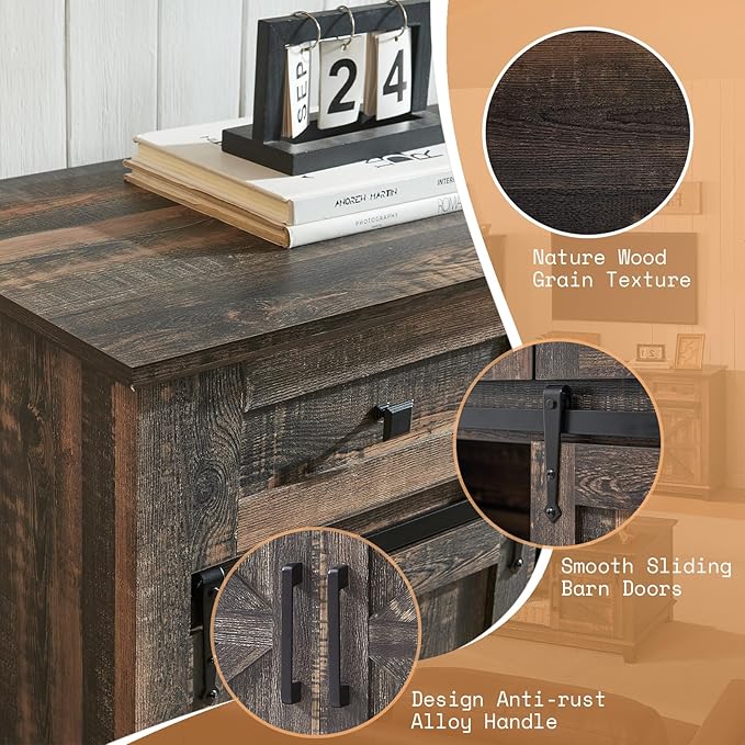 AMERLIFE Farmhouse TV Stand for Televisions up to 65 Inchs, Entertainment Center with Sliding Barn Doors and Storage Drawers, 59" TV Stand with Cabinets, Rustic Oak Black